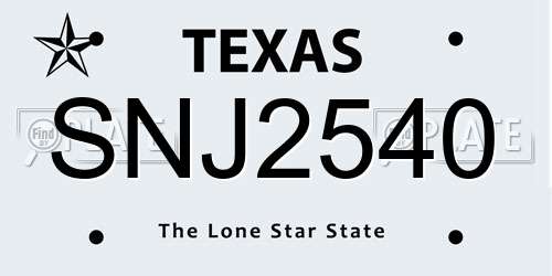 SNJ2540 Texas License Plate