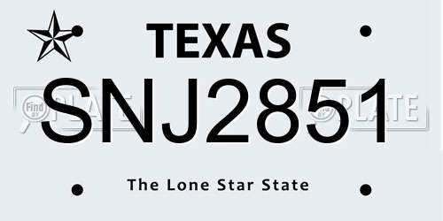 SNJ2851 Texas License Plate