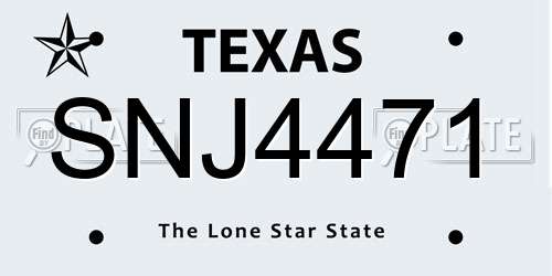SNJ4471 Texas License Plate