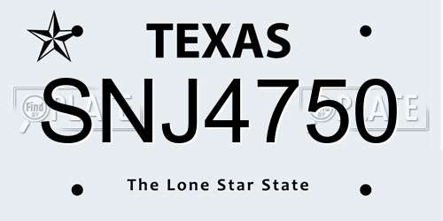 SNJ4750 Texas License Plate