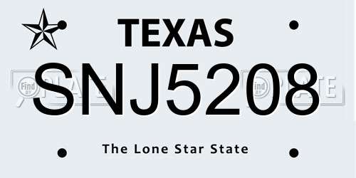SNJ5208 Texas License Plate