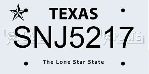 SNJ5217 Texas License Plate