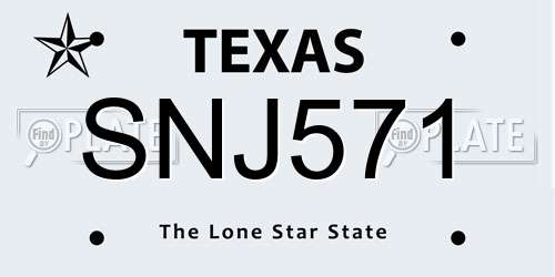 SNJ571 Texas License Plate