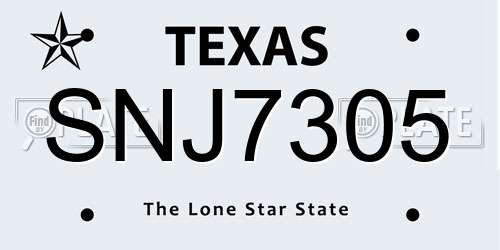 SNJ7305 Texas License Plate