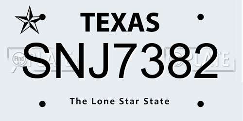 SNJ7382 Texas License Plate