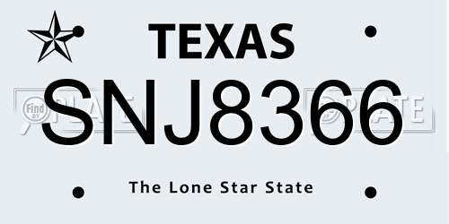 SNJ8366 Texas License Plate