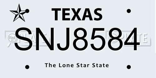 SNJ8584 Texas License Plate