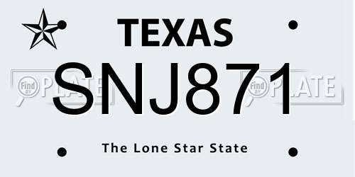 SNJ871 Texas License Plate
