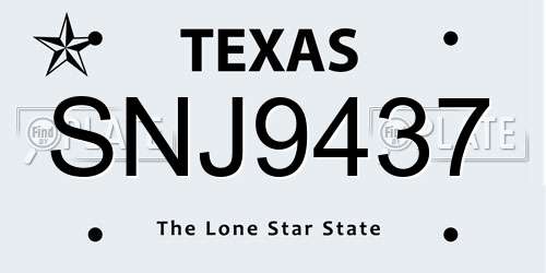 SNJ9437 Texas License Plate