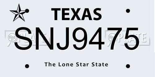 SNJ9475 Texas License Plate