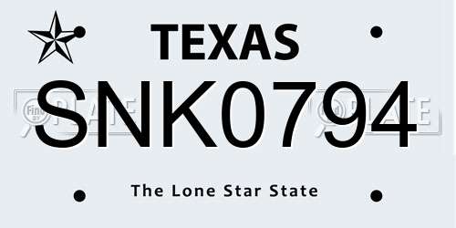 SNK0794 Texas License Plate