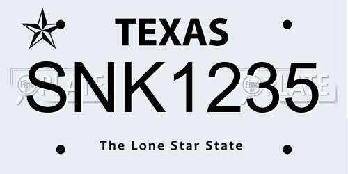 SNK1235 Texas License Plate