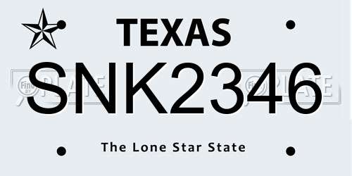SNK2346 Texas License Plate