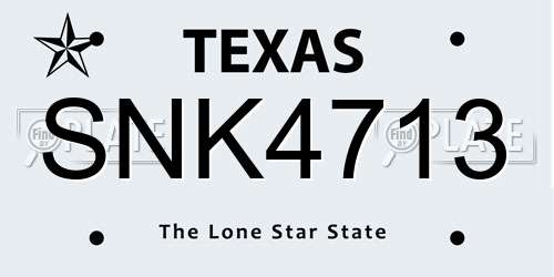 SNK4713 Texas License Plate