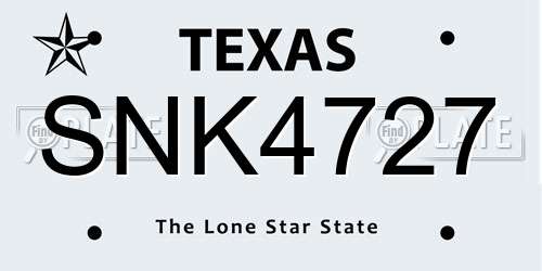 SNK4727 Texas License Plate
