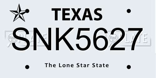 SNK5627 Texas License Plate