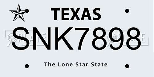 SNK7898 Texas License Plate