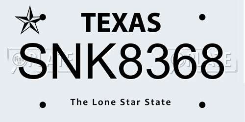 SNK8368 Texas License Plate