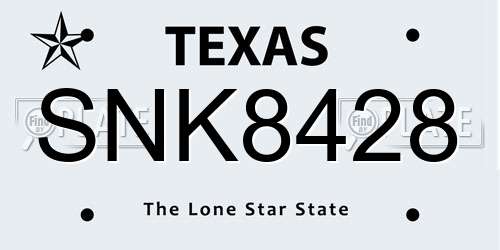 SNK8428 Texas License Plate