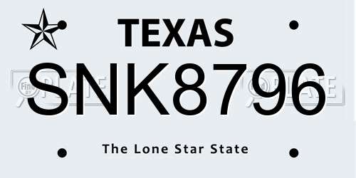 SNK8796 Texas License Plate