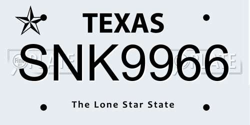 SNK9966 Texas License Plate