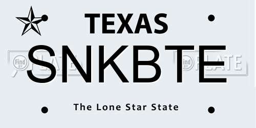 SNKBTE Texas License Plate