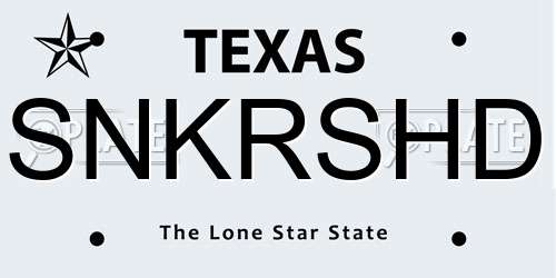 SNKRSHD Texas License Plate