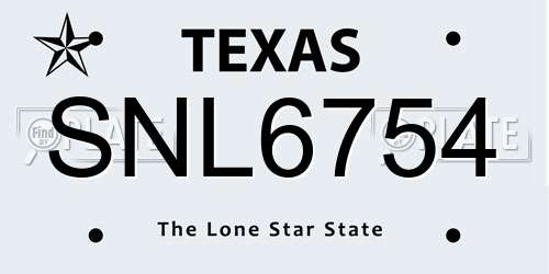 SNL6754 Texas License Plate