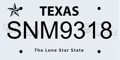 SNM9318 Texas License Plate