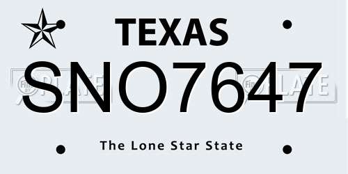 SNO7647 Texas License Plate
