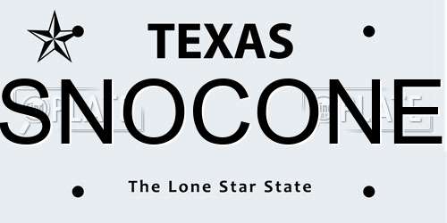 SNOCONE Texas License Plate
