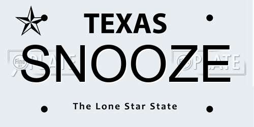 SNOOZE Texas License Plate
