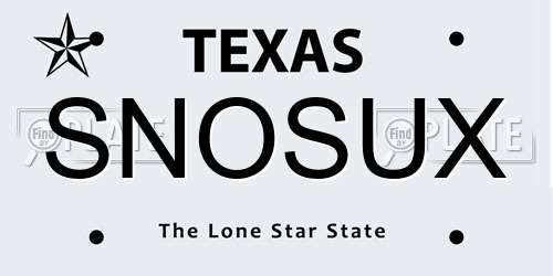 SNOSUX Texas License Plate