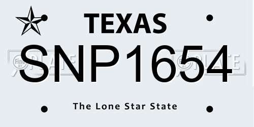 SNP1654 Texas License Plate