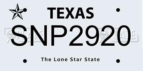SNP2920 Texas License Plate