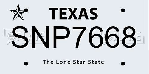 SNP7668 Texas License Plate