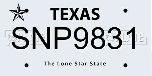 SNP9831 Texas License Plate