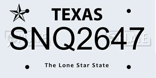 SNQ2647 Texas License Plate