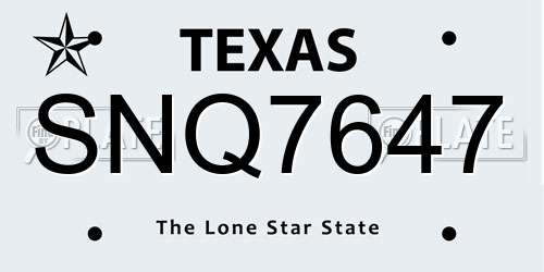 SNQ7647 Texas License Plate