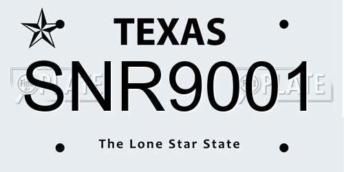 SNR9001 Texas License Plate