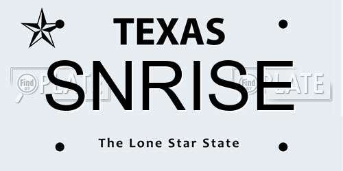 SNRISE Texas License Plate