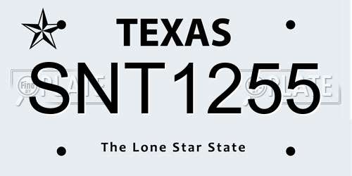 SNT1255 Texas License Plate