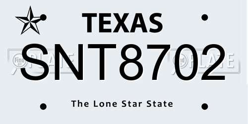 SNT8702 Texas License Plate