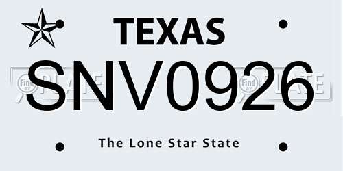 SNV0926 Texas License Plate
