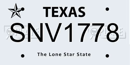 SNV1778 Texas License Plate