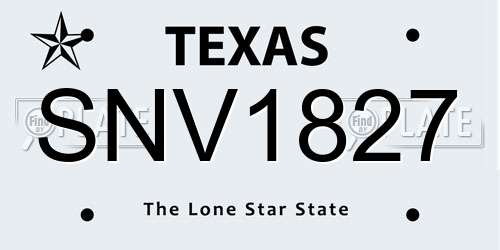 SNV1827 Texas License Plate