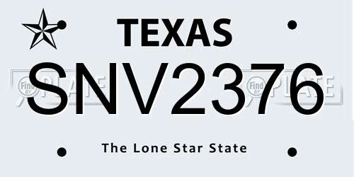 SNV2376 Texas License Plate