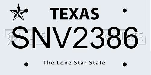 SNV2386 Texas License Plate
