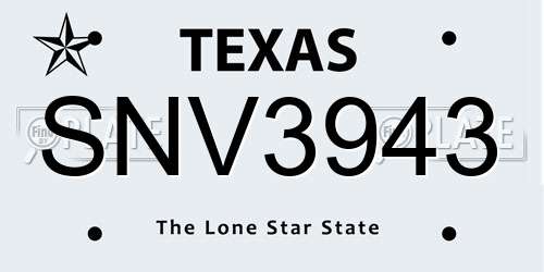 SNV3943 Texas License Plate