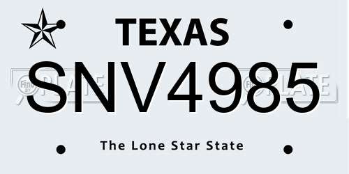 SNV4985 Texas License Plate